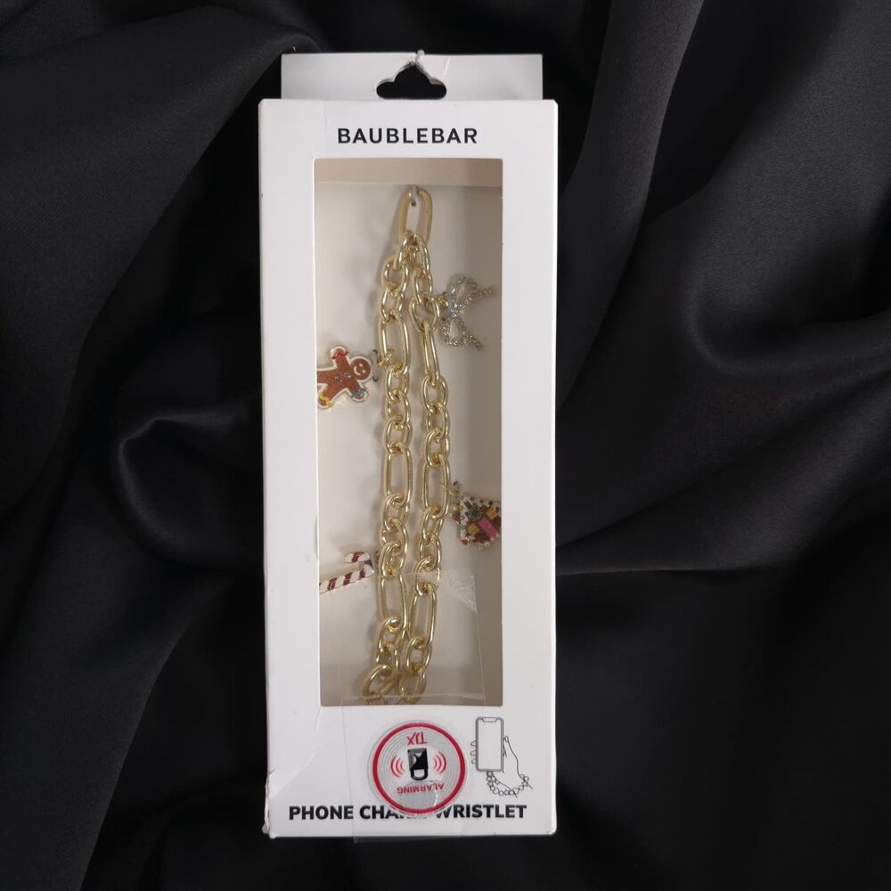 BAUBLEBAR Phone Charm Wristlet Gold Chain Gingerbread Universal Christmas